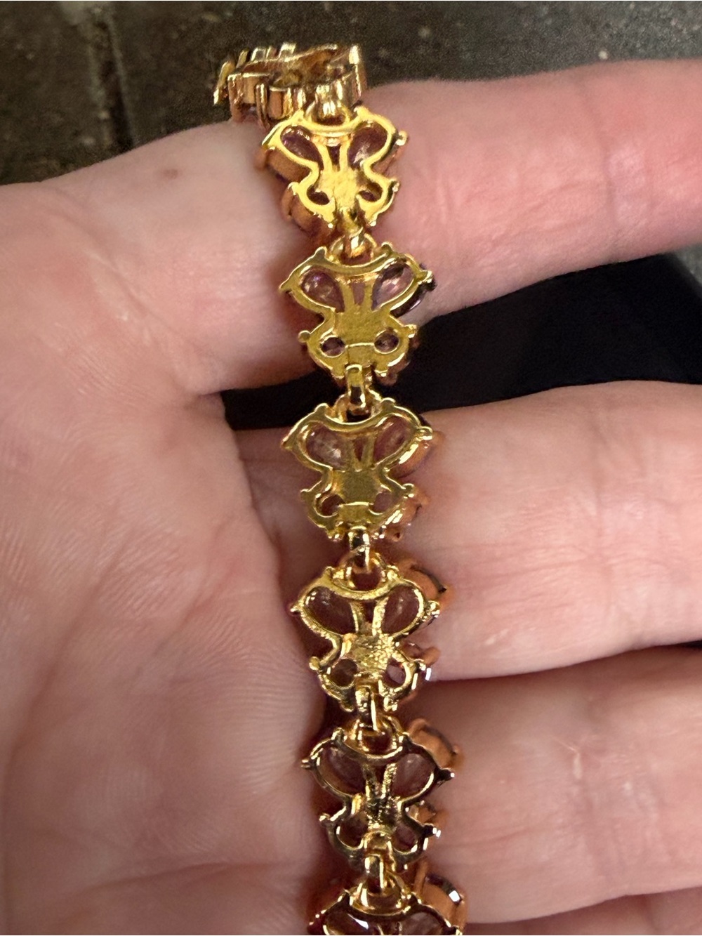 Gold Filled AAA CZ Purple Butterfly Bracelet | Lavender Crystal Link Bracelet - Picture 6 of 8